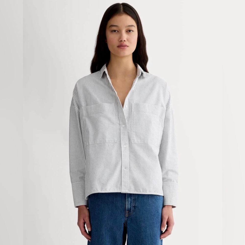 Everlane white/grey boxy striped button up shirt women